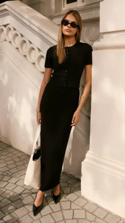 LILYWHYT Sets|Bottoms^Xanthe Knit Maxi Skirt - Black