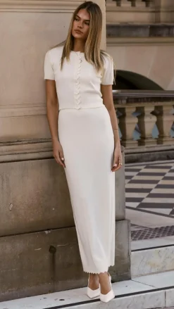 LILYWHYT Sets^Xanthe Knit Maxi Skirt - Cream