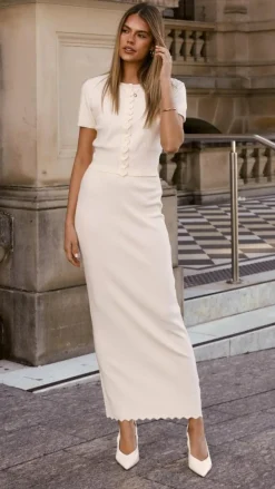 LILYWHYT Sets^Xanthe Knit Maxi Skirt - Cream