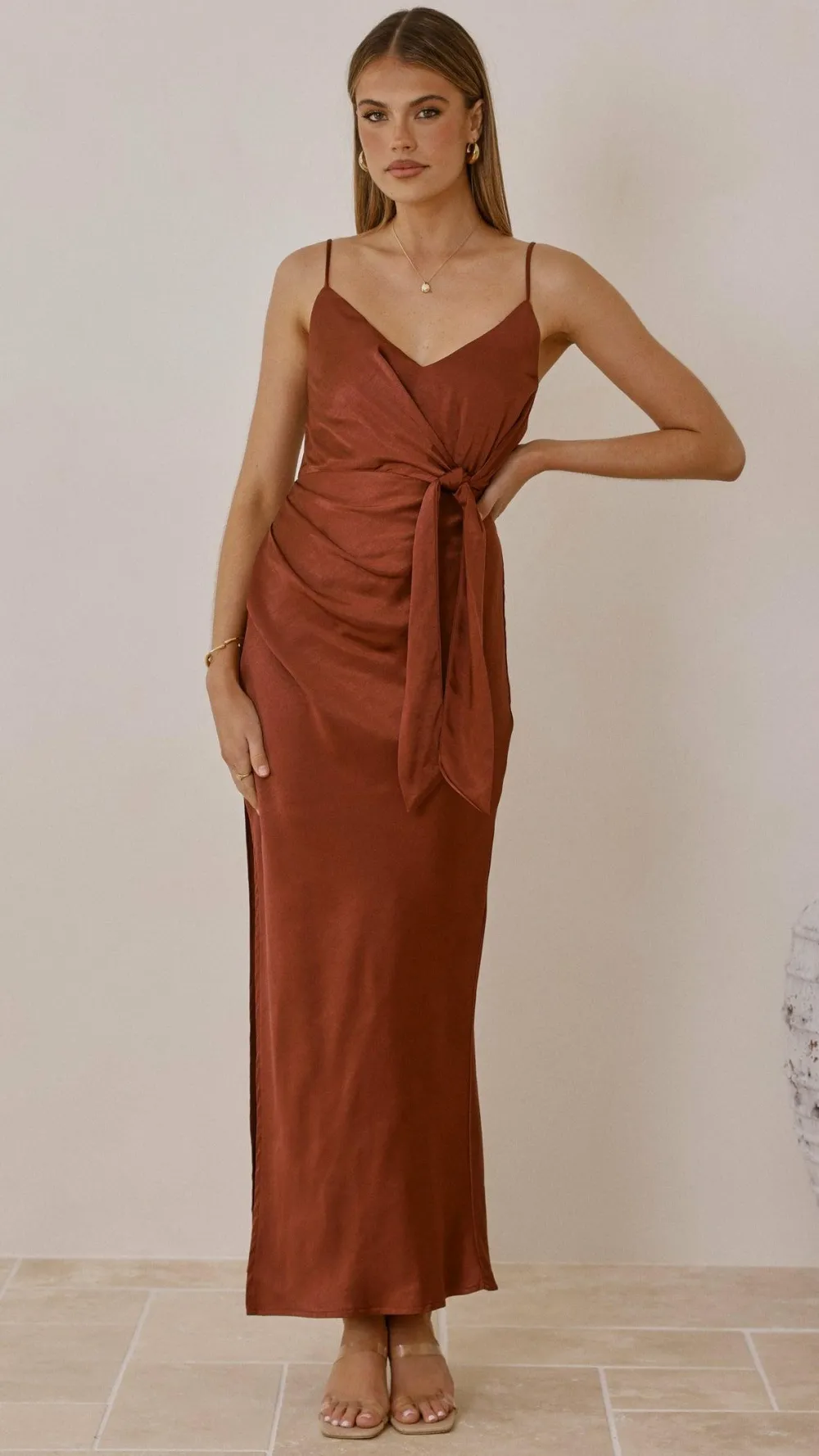 LILYWHYT Mon Cheri|Dresses^Yasmeen Tie Front Maxi Dress - Rust