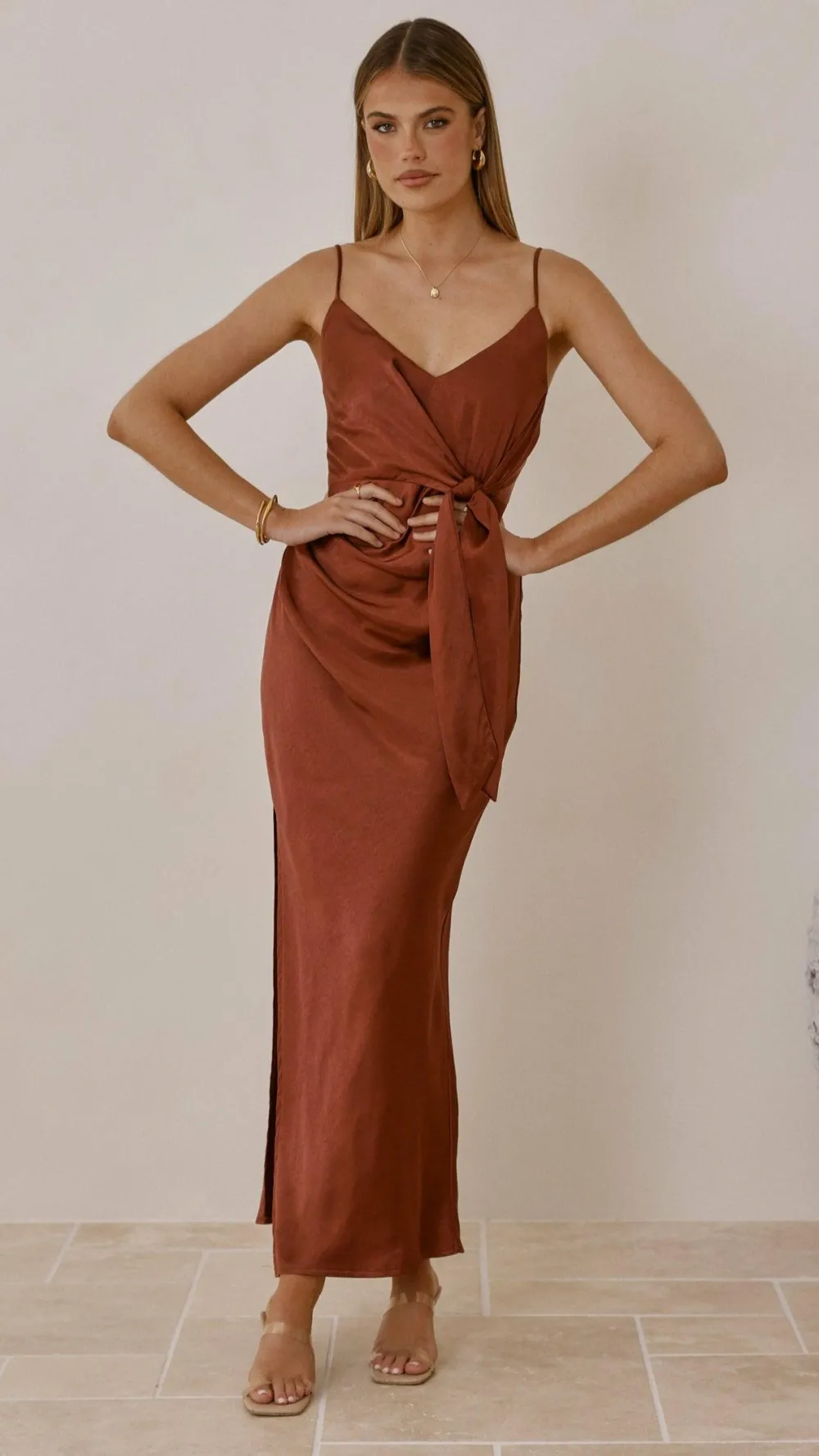 LILYWHYT Mon Cheri|Dresses^Yasmeen Tie Front Maxi Dress - Rust