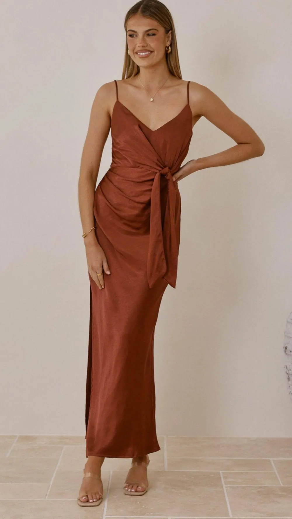LILYWHYT Mon Cheri|Dresses^Yasmeen Tie Front Maxi Dress - Rust