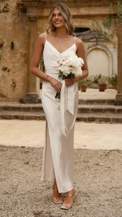 LILYWHYT Mon Cheri|Dresses^Yasmeen Tie Front Maxi Dress - Champagne