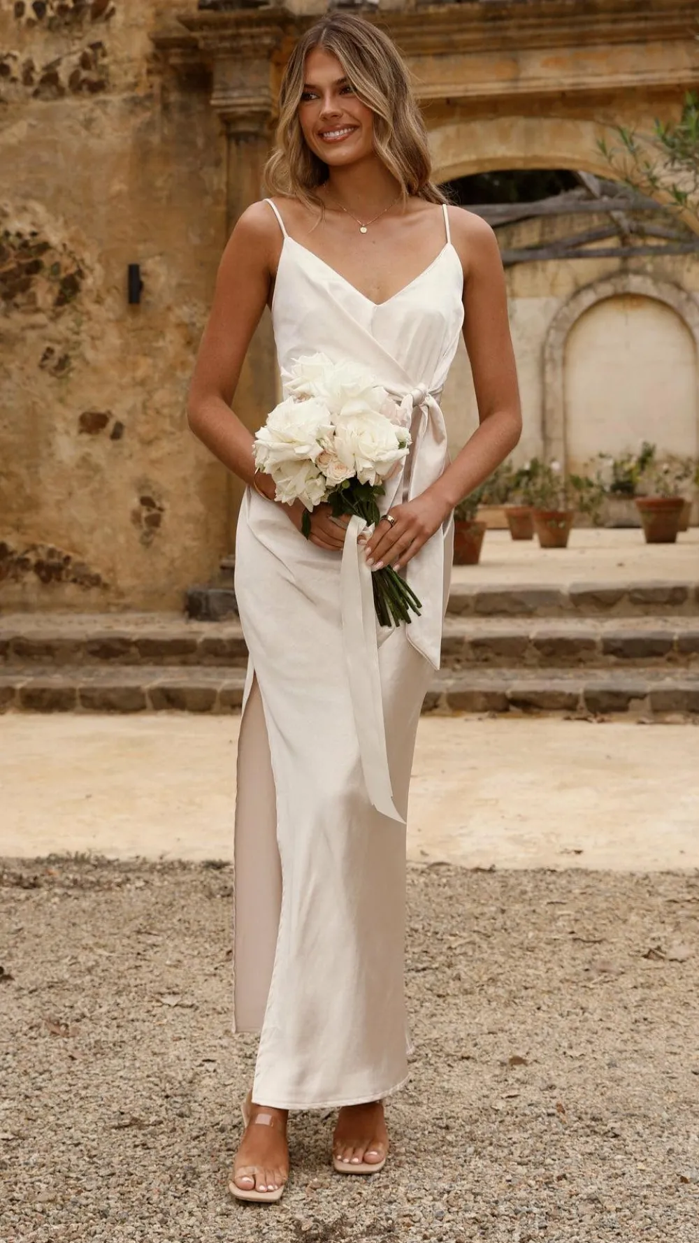 LILYWHYT Mon Cheri|Dresses^Yasmeen Tie Front Maxi Dress - Champagne