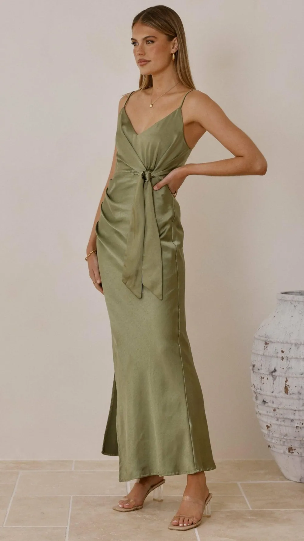 LILYWHYT Mon Cheri|Dresses^Yasmeen Tie Front Maxi Dress - Olive