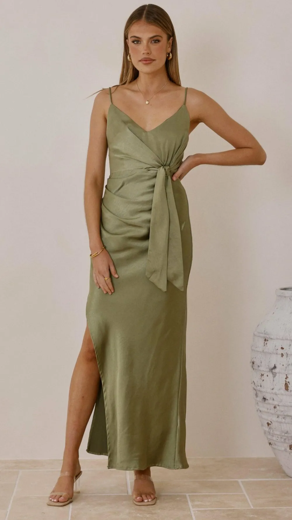 LILYWHYT Mon Cheri|Dresses^Yasmeen Tie Front Maxi Dress - Olive