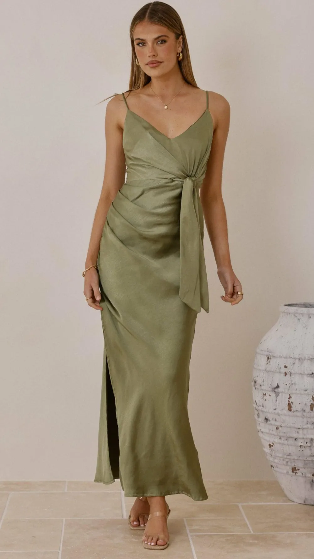 LILYWHYT Mon Cheri|Dresses^Yasmeen Tie Front Maxi Dress - Olive