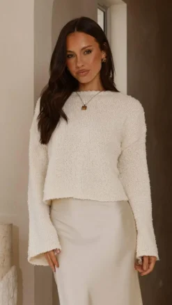 LILYWHYT Knit Tops|Knitwear^Zala Cropped Knit Sweater - Cream