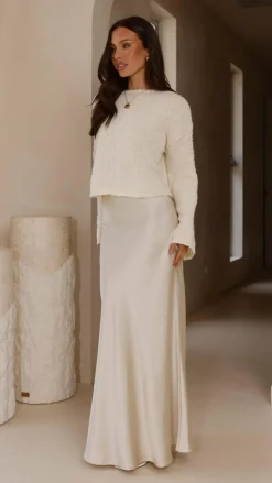 LILYWHYT Knit Tops|Knitwear^Zala Cropped Knit Sweater - Cream