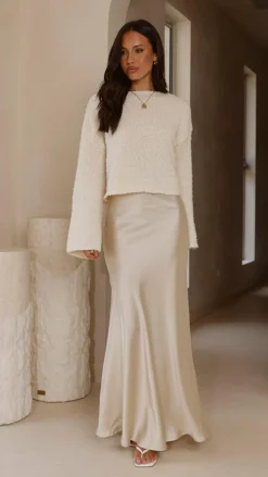 LILYWHYT Knit Tops|Knitwear^Zala Cropped Knit Sweater - Cream