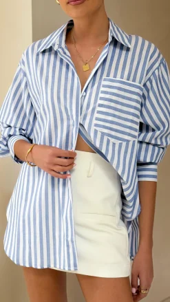 YH AND CO Tops^Zoah Long Sleeve Button Up Shirt - Blue/White Stripe