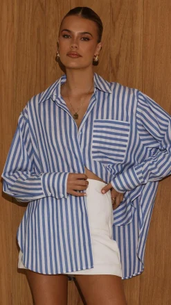 YH AND CO Tops^Zoah Long Sleeve Button Up Shirt - Blue/White Stripe