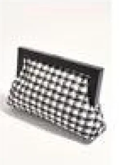 Angel Whisper Bags^Zoey Boucle Timber Frame Clutch - Black/White
