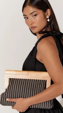 Angel Whisper Bags|Event Ready Dresses^Zoey Thin Stripe Timber Frame Clutch - Black